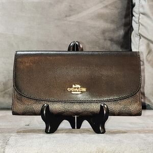 COACH SIGNATURE MONOGRAM TRI-FOLD LONG SNAP WALLET COATED CANVAS & BLACK NWOT